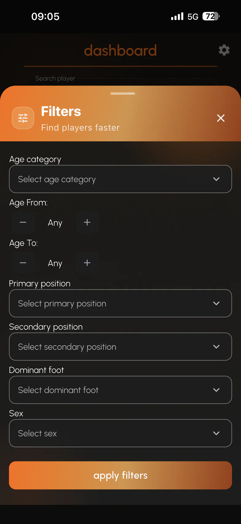 SportsFly Scout-Mobile Scout App filters